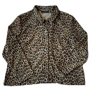 Briggs New York Sz 2x Blouse Button Down Cheetah Longsleeve Womens Plus Soft